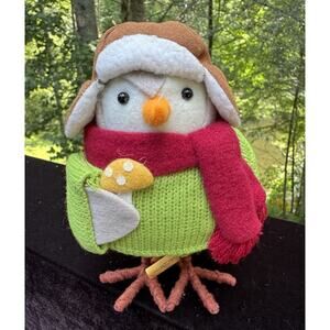 New WONDERSHOP Featherly Friends ACORN Mushroom Fabric Christmas Bird Figurine